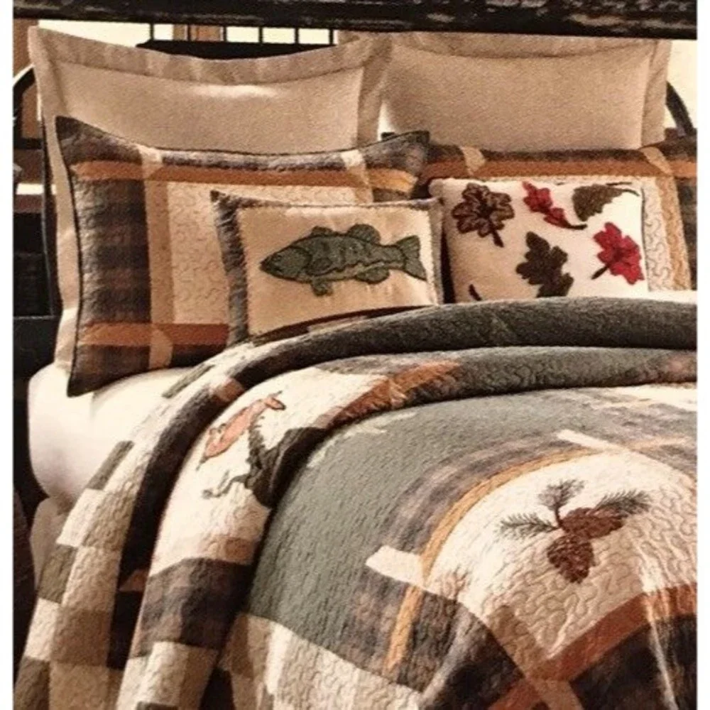 New Hidden Retreat Euro Shams Set Of 2 Forest cabin fish cottage lodge Nature
